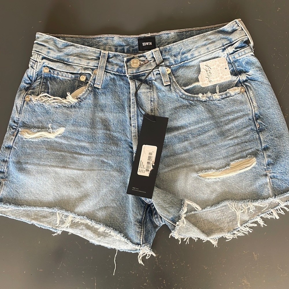 Cai High Waist Distressed Denim Cutoff Shorts